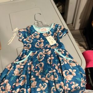 Blue Squirrel Print Kids Dress